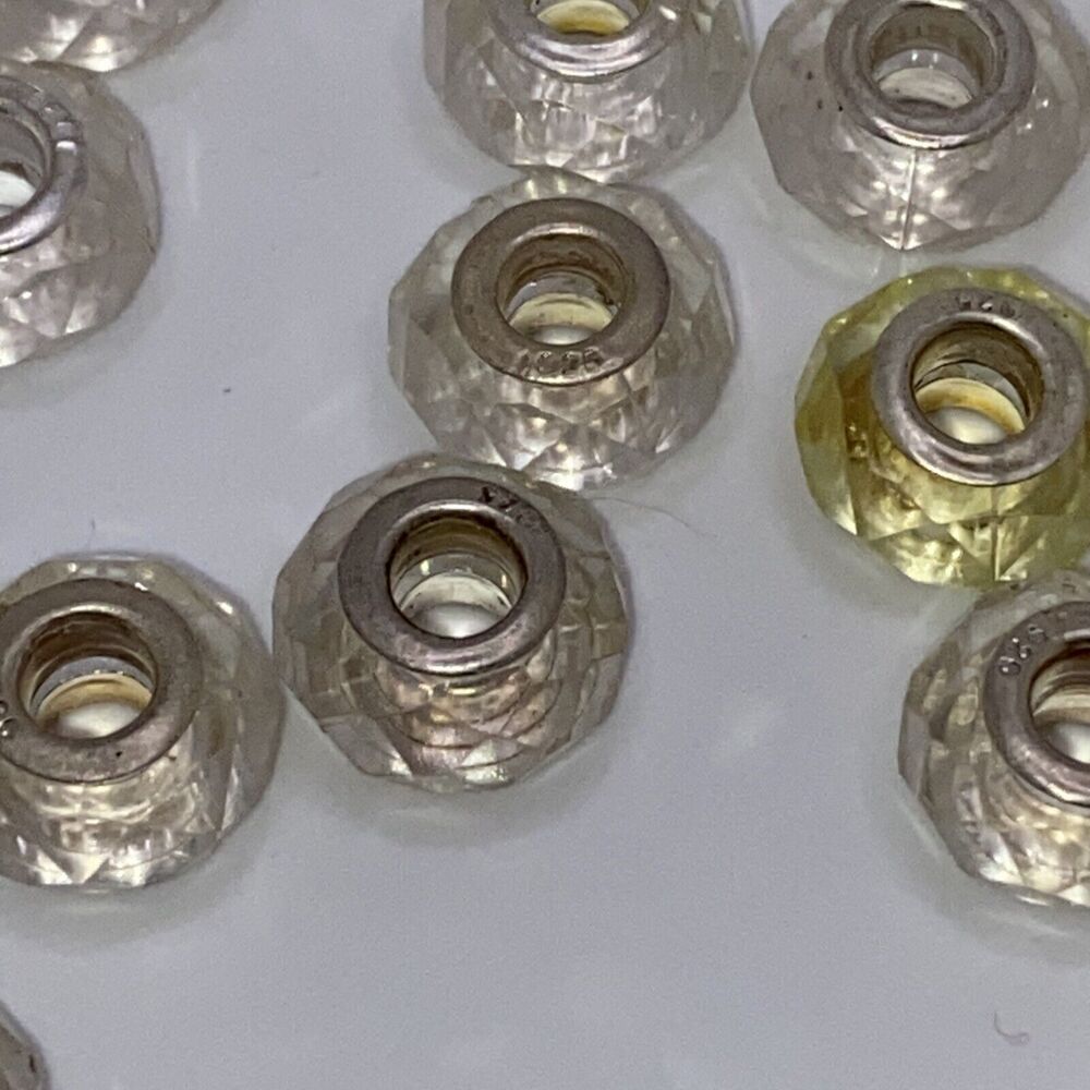 925 Silver Multicolor Vintage Murano Style Bead Charm 1/2” Lot Clear Yellow - Picture 11 of 13